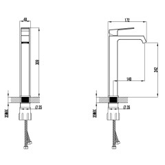 Смеситель для раковины-чаши Azario EXQUISITE высокий, керамический картридж, без донного клапана, хром (AZ-VSM168R40C)