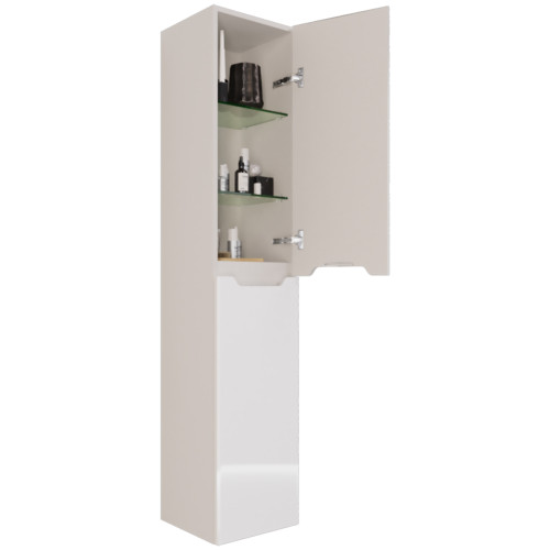 Пенал QL35, 35 см, подвесной/напольный, универсальный, 2 дверцы, 4 стеклянные полки, белый глянец