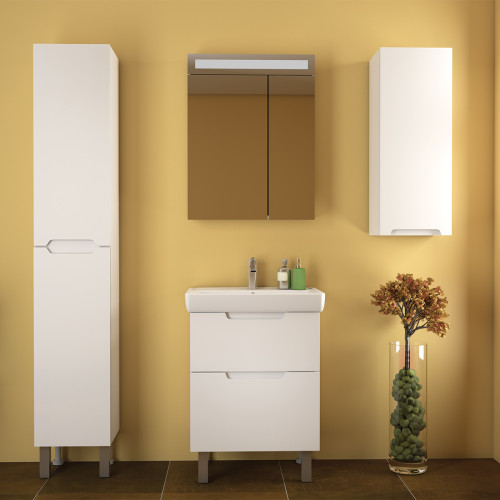 Пенал QL35, 35 см, подвесной/напольный, универсальный, 2 дверцы, 4 стеклянные полки, белый глянец