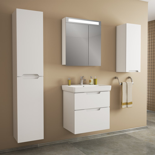 Пенал QL35, 35 см, подвесной/напольный, универсальный, 2 дверцы, 4 стеклянные полки, белый глянец