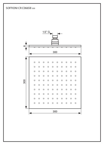 Emmevi, душевая квадратная антикальковая головка из латуни 300х300 мм, подключение 1/2", цвет зачищенный никель