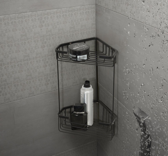 Gedy, решётка угловая 2-х уровневая, высота 32,5 см, цвет черный матовый