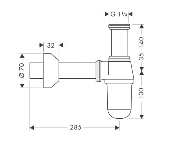 Сифон для раковины Hansgrohe бутылочный, 1¼’, хром (52010000)