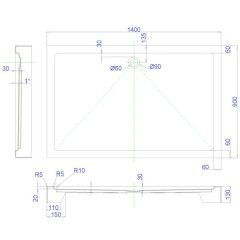 Акриловый поддон для душа Royal Bath RB9140HP 140х90