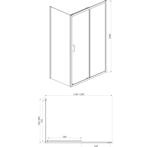 Душевое ограждение AZARIO 1200х800х2000, БЕЗ ПОДДОНА, прозрачное стекло 6 мм, открывание направо, цвет профиля серебро (AZ-ND1131 R 1200)