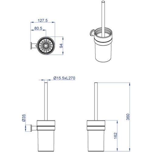 Ерш подвесной AZARIO FORNYс керамической колбой, хром (AZ-88313)