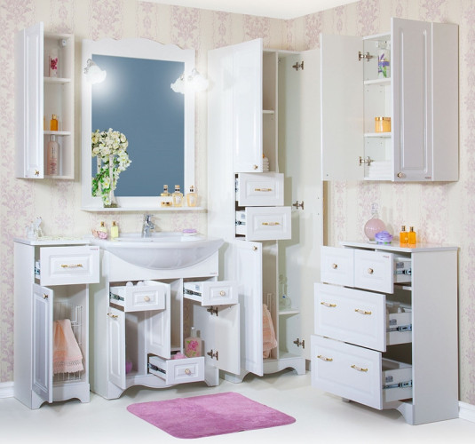 Шкаф пенал Бриклаер Анна 52 4627125411410 с бельевой корзиной Белый глянцевый