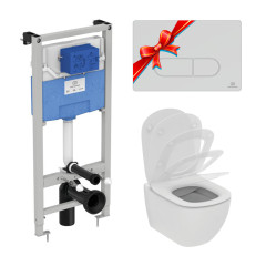 Промо-комплект Ideal Standard Tesi: Подвесной унитаз, Сиденье, Инсталляция, в подарок панель смыва (Цвет хром глянцевый) (TT00003/115AA)