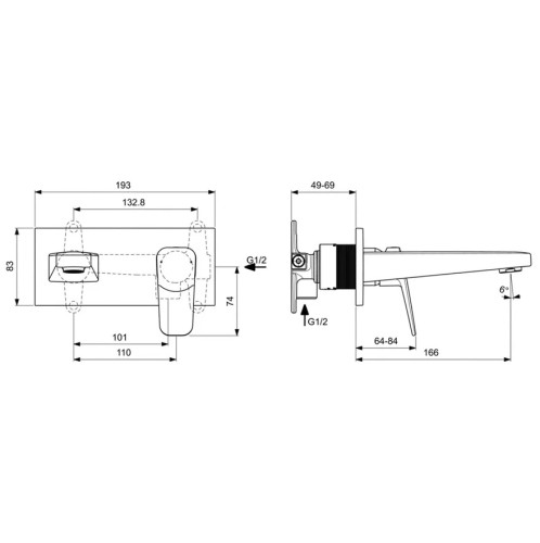 Смеситель для раковины CERAPLAN, настенный для монтажа со встраиваемым комплектом A1313NU, хром (BD244AA)