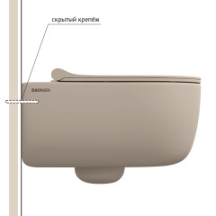 Унитаз BERGES подвесной EGO XL матовый жасмин Rimless 54 см, сиденье EGO XL Slim SO матовый жасмин, микролифт, быстросъем
