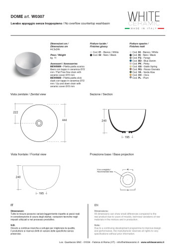White Ceramic Dome, накладная круглая раковина Ø44,5x24h см, цвет кофейный матовый