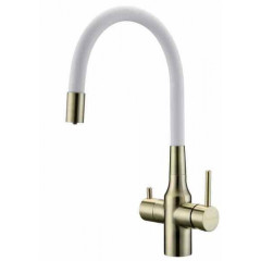 Смеситель для кухни Paulmark Salix бронза, белый шланг, 213419-BRw, Paulmark
