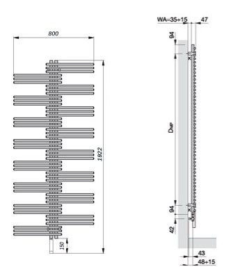Полотенцесушитель Zehnder Yucca YSE-180-080/YD