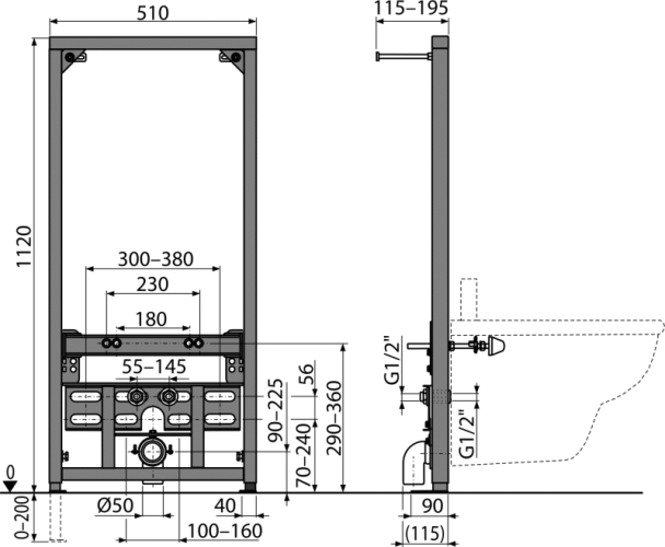 Инсталляция Alcaplast A105/1120 для биде