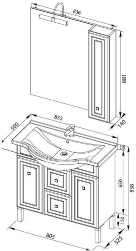Мебель для ванной Aquanet Стайл 85 белый (2 дверцы 2 ящика)