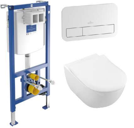 Сет: Villeroy&Boch SUBWAY 2.0 Унитаз подвесной безободковый+инсталляция+клавиша смыва хром глянец