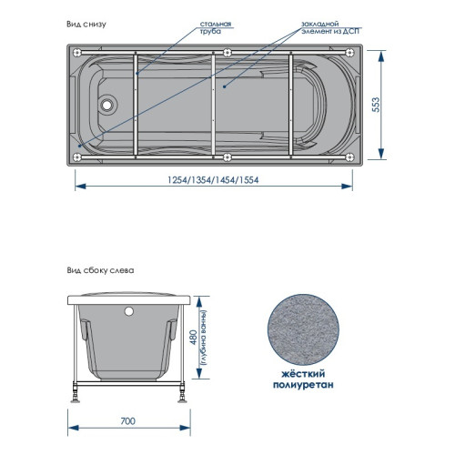 Ванна акриловая Loranto ALBERTO 1500х700