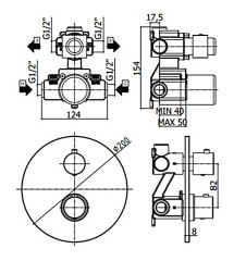 Смеситель для душа Paffoni LIGHT термостат, встраиваемый, 2 выхода, хром (LIQ018CR)