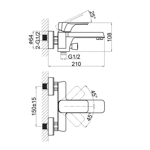Смеситель для ванны D&K Berlin DA1433225, черный