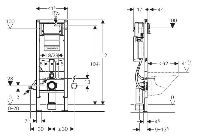Инсталляция Geberit Duofix 111.361.00.5 для унитаза со смывным бачком ( 111.361.00.5)