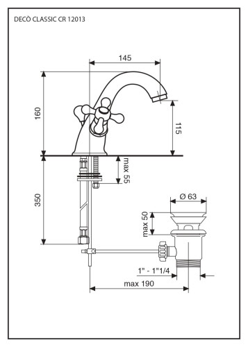 Emmevi Deco Classic, смеситель с донным клапаном для раковины, цвет хром-золото
