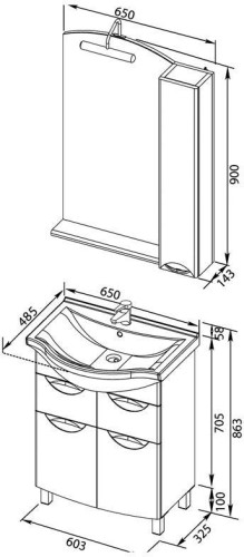 Мебель для ванной Aquanet Асти 65 черный (зеркало шкаф/полка)