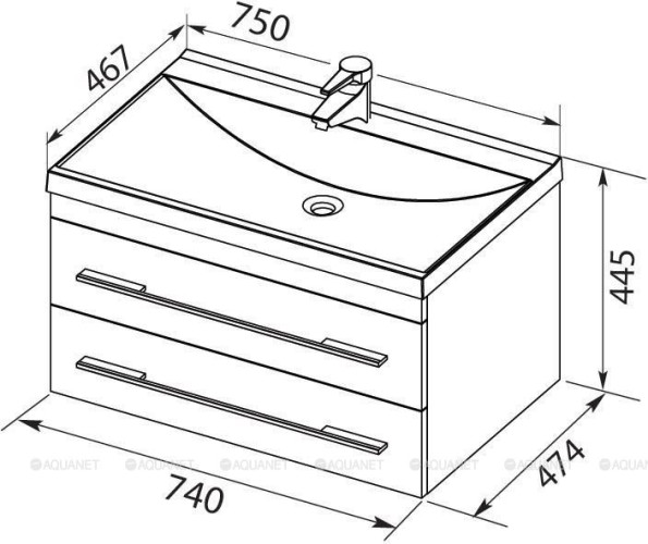 Тумба с раковиной Aquanet Верона 75 черный матовый