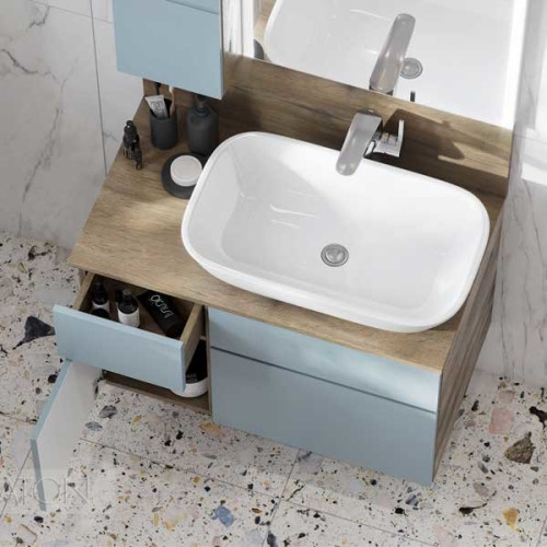 Тумба под раковину AQUATON Мишель 80 NEW подвесная, без столешницы Дуб Рустикальный/Фьорд (1A256801MIX30)