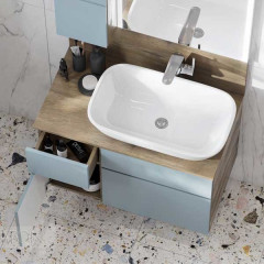 Тумба под раковину AQUATON Мишель 80 NEW подвесная, без столешницы Дуб Рустикальный/Фьорд (1A256801MIX30)