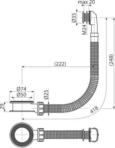 Слив-перелив для мойки Alcadrain хромированный (A328CR)