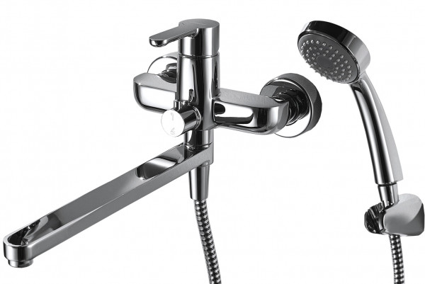 Смеситель для ванны Bravat Stream с длинным изливом и душевой лейкой, хром (F63783C-LB)