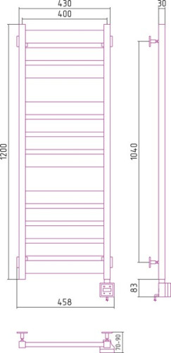 Электрический полотенцесушитель Сунержа Центурион 1200х500 скрытое подключение