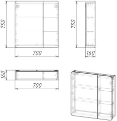 Шкаф-Зеркало Grossman ТАЛИС-70 см Лев. бетон пайн