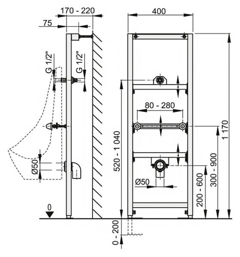 Инсталляция Alcaplast A107/1200 для писсуара