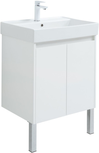 Тумба с раковиной Aquanet Nova Lite 60 белый глянец (2 дверцы)