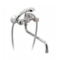 BA167AA Двурукоятковый настенный смеситель ISKAR для ванны/душа с длинным трубчатым поворотным изливом 320 мм