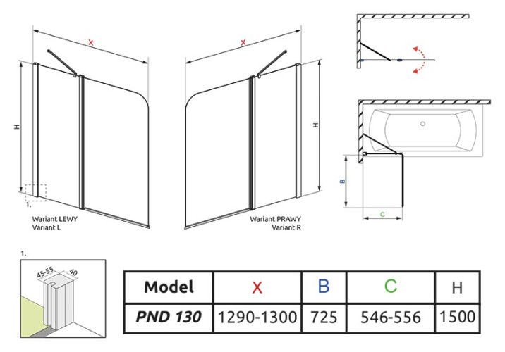 Шторка на ванну Radaway Eos II PND 130x150