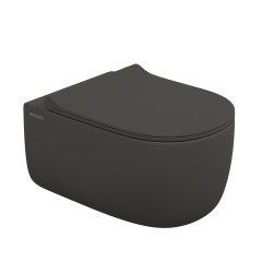 Унитаз BERGES подвесной EGO XL матовый антрацит Rimless 54 см, сиденье EGO XL Slim SO матовый антрацит, микролифт , быстросъем