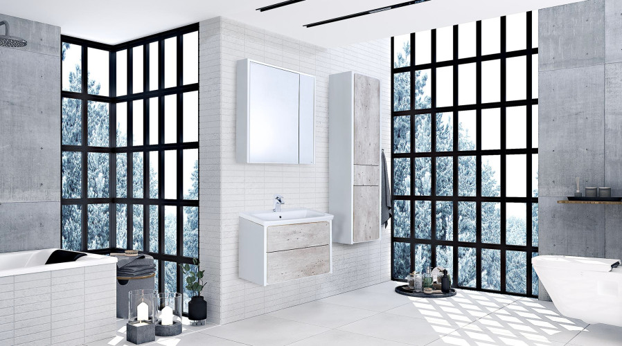 RONDA Модуль д/раковины 700 мм, бетон/белый матовый