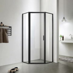 Душевое ограждение Azario RICHMOND (900х900х2000), БЕЗ ПОДДОНА, прозрачное стекло 6 мм, цвет профиля черный (AZ-NAG3231 900 Black)
