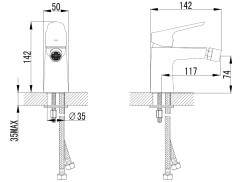 Смеситель для биде AZARIO CAMPO керамический картридж, хром (AZ-KX468275C)