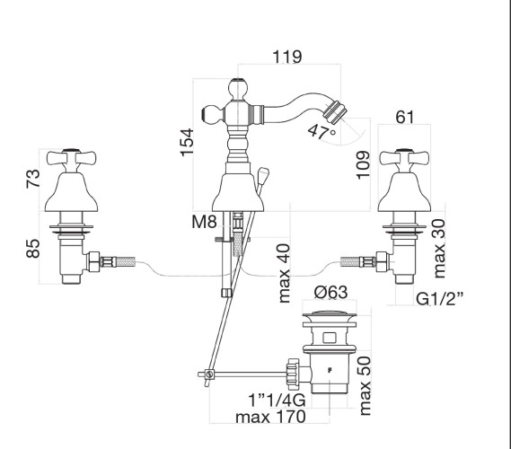 Смеситель для биде Fiore MARGOT 26CO0647, хром/золото