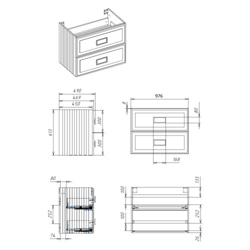 Тумба под раковину подвесная La Fenice Cubo TWIN FNC-01-CUB-G-100-2, серо-зеленая