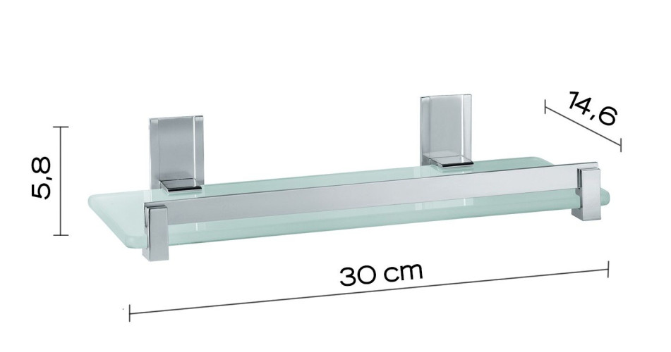 Gedy, стеклянная полка с бортиком, длина 30 см, цвет цвет зачищенный хром