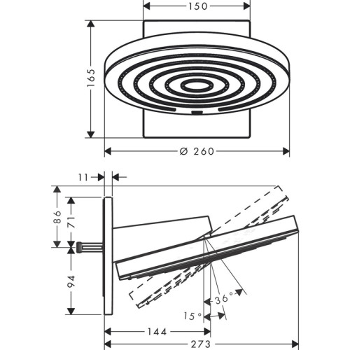 Верхний душ Pulsify S 260 2jet с настенным креплением, матовый черный (24150670)