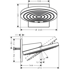 Верхний душ Pulsify S 260 2jet с настенным креплением, матовый черный (24150670)