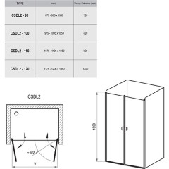 Душевая дверь Ravak распашная 120х195, толщина полотна 6мм универсальная, цвет профиля хром