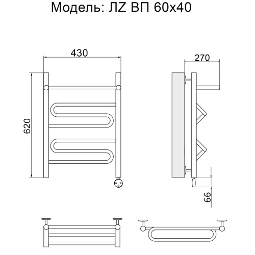 Полотенцесушитель Электрич. Ника CURVE ЛZ 60/40 правый тэн