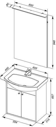 Мебель для ванной Aquanet Грейс 60 дуб кантербери/белый (2 дверцы)