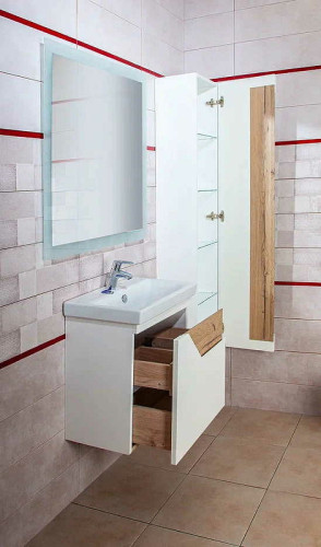 Шкаф пенал Бриклаер Брайтон 38 4627125415746 подвесной Белый матовый Дуб Кера